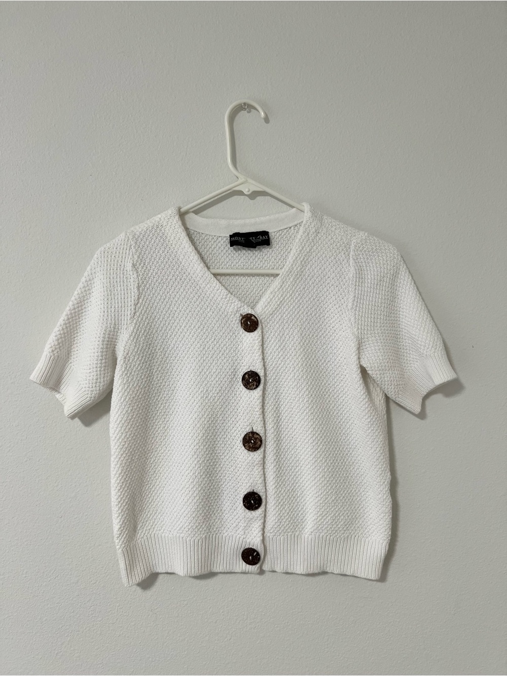 Monterey Bay White Knit Short Sleeve Button-Front Cardigan